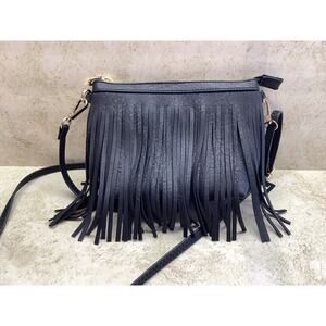 Fringed Black Faux Leather Shoulder Bag - Pre-owned - Excellent Condition